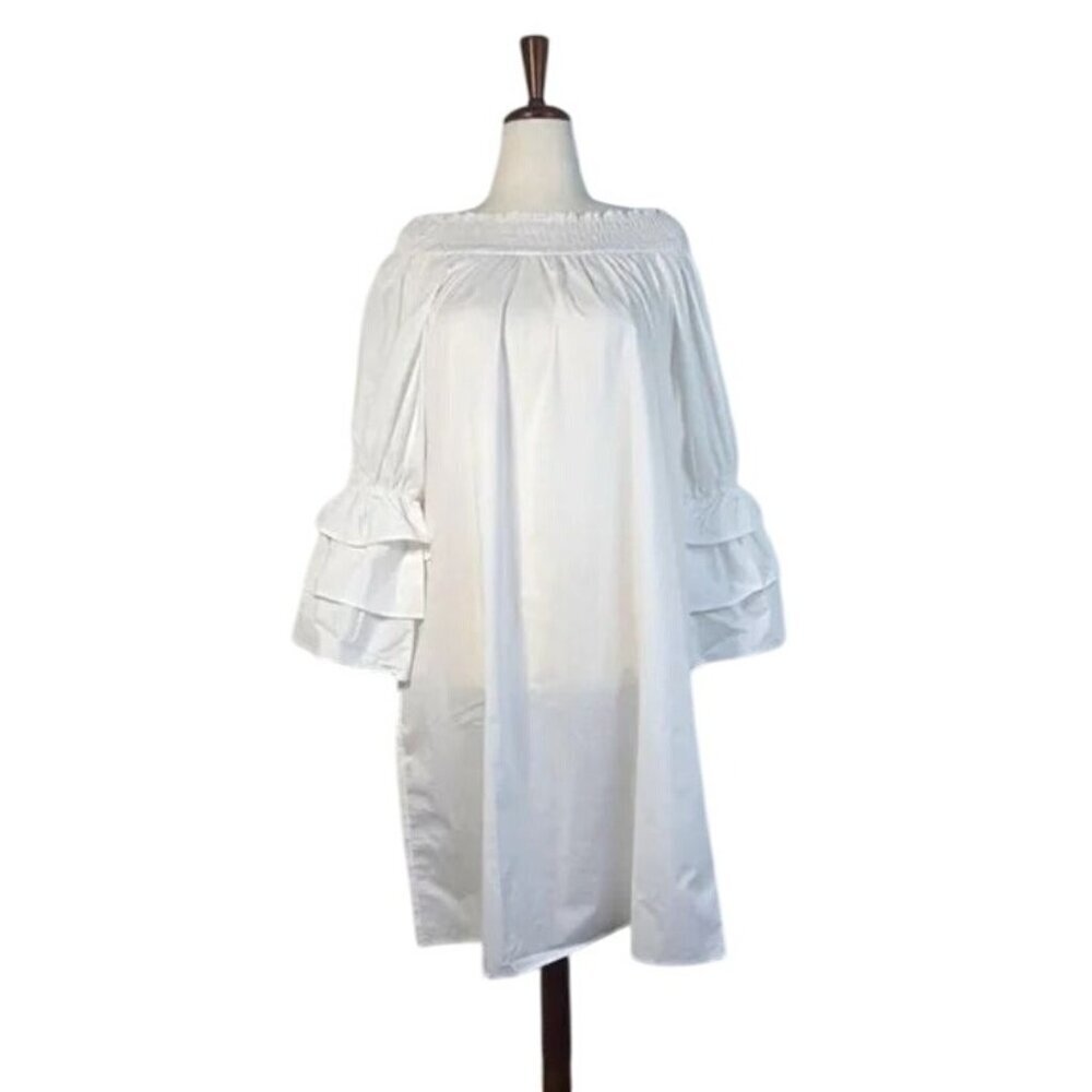 NWT Harshman Daphne Ruffle Cuff Cotton Poplin Dress In Off-White - XS - Picture 4 of 12